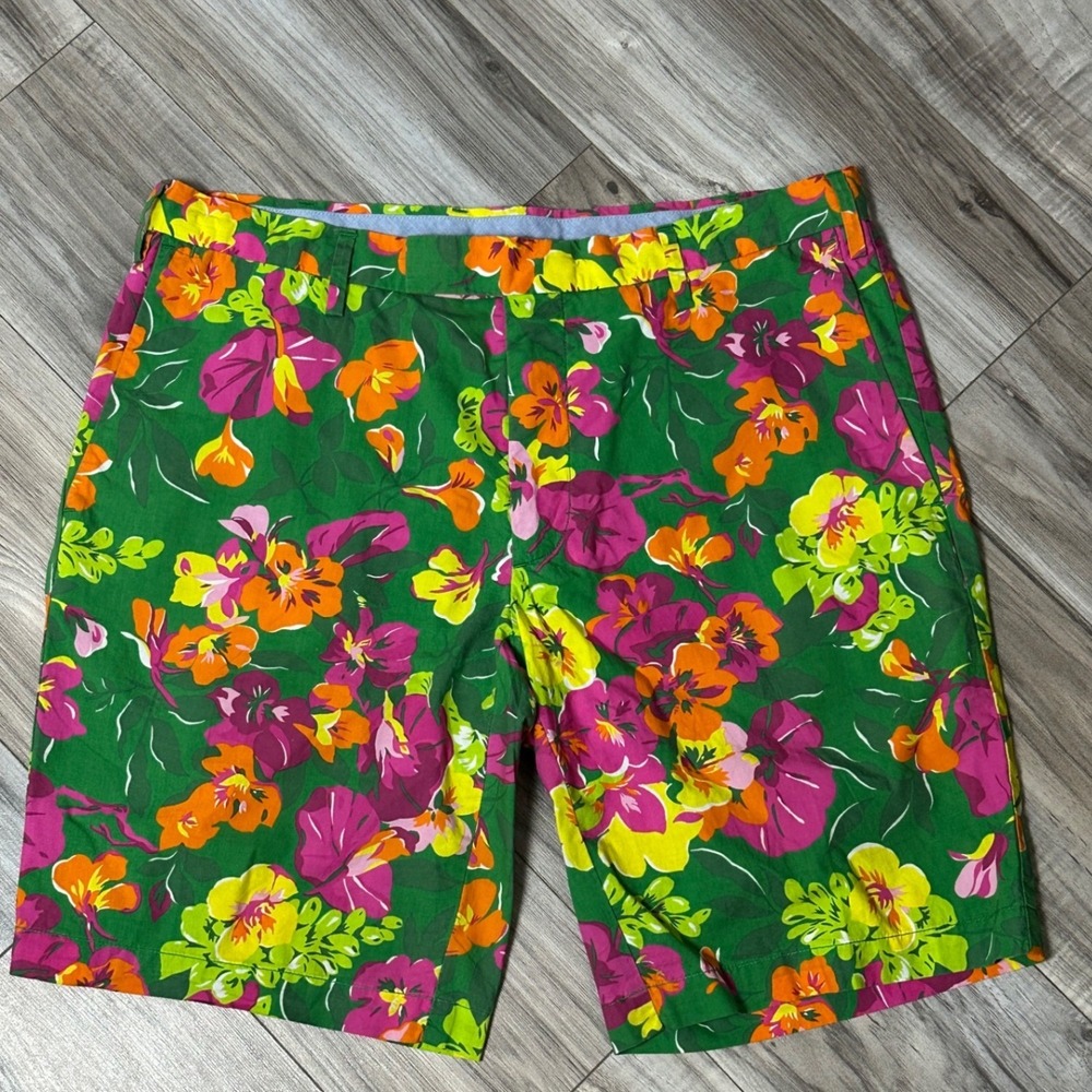 Polo Ralph Lauren Mens Green Floral Tropical Slim Fit Cotton Shorts Size 32